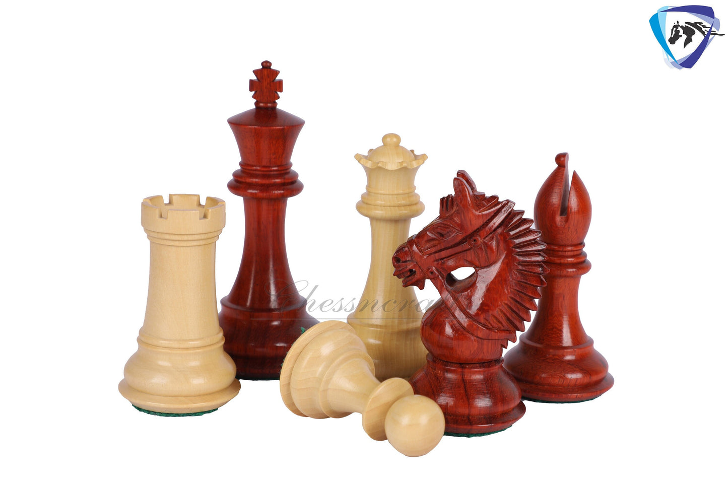 4.2" Red Rose wood Staunton Chess Set- EXCALIBUR- Weighted + 21" Bud Rosewood Chess Board + Leather Storage Box for chess men