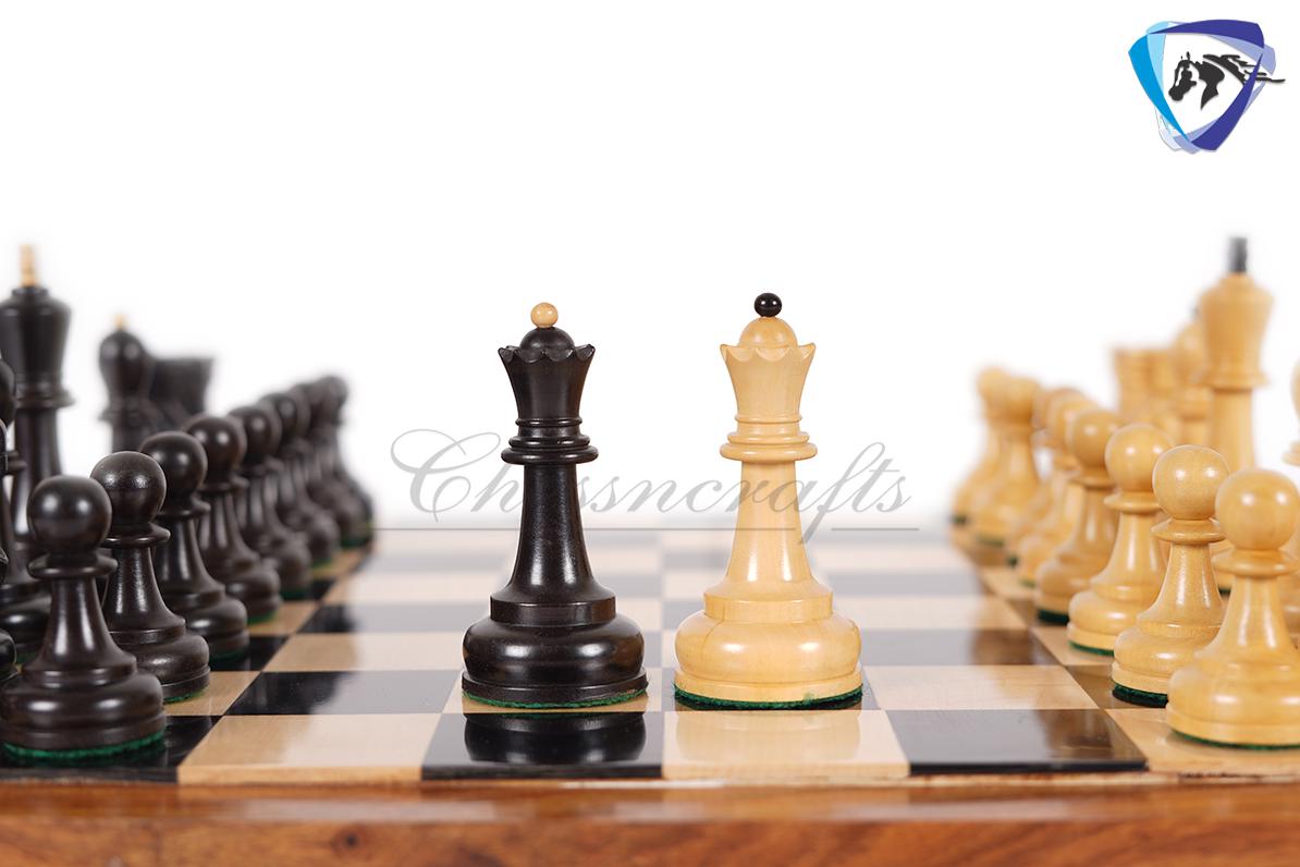 3.75" Chess Pieces Set Soviet Grandmaster Supreme Ebonized Boxwood - Weighted-Chess pieces only(34pc) Handmade chess set