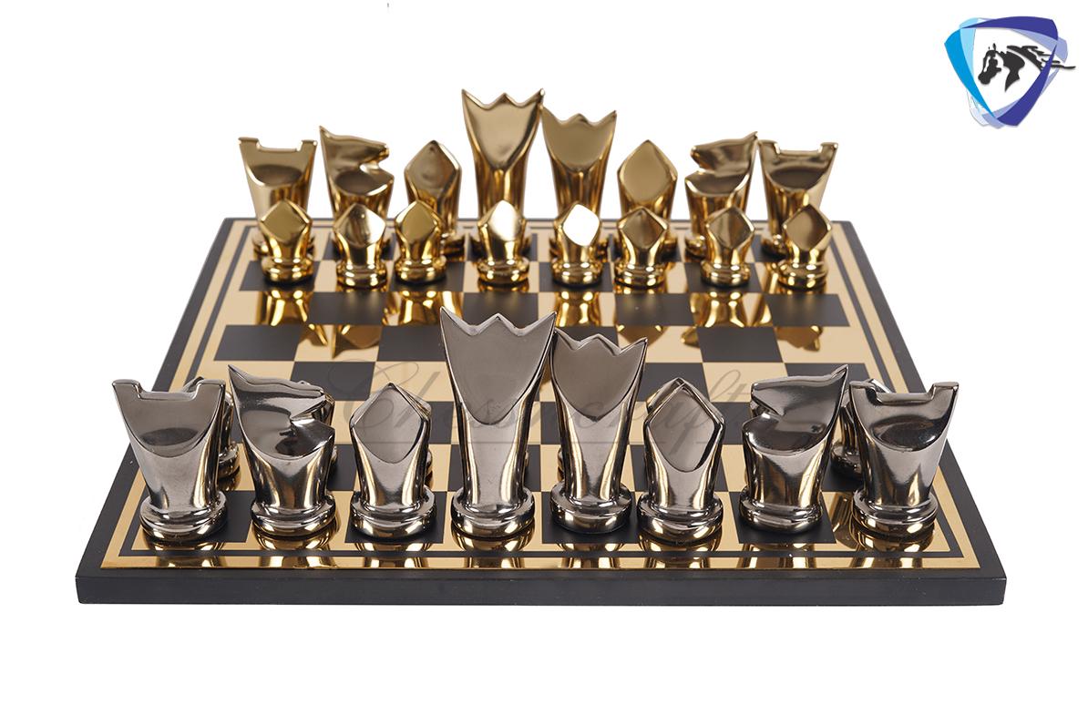 14" Metal chess Board Set Black & Gold EGYPTION GOLD FLOWER Unique design Chess gifting-Luxury Metal chess set