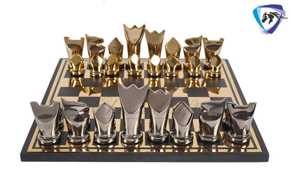 14" Metal chess Board Set Black & Gold EGYPTION GOLD FLOWER Unique design Chess gifting-Luxury Metal chess set