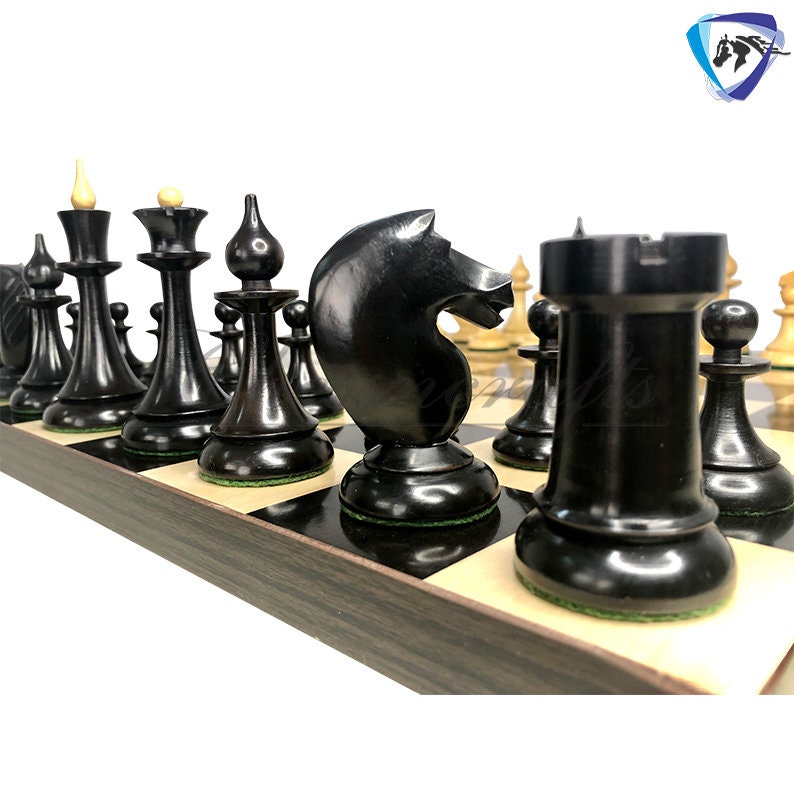 4.1" 1950 Soviet(Russian) Latvian Chess Pieces Set in Ebonized Boxwood-Reproduction chess pieces + 55mm SQ Ebonywood Borderless chess board