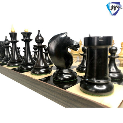 4.1" 1950 Soviet(Russian) Latvian Chess Pieces Set in Ebonized Boxwood-Reproduction chess pieces + 55mm SQ Ebonywood Borderless chess board