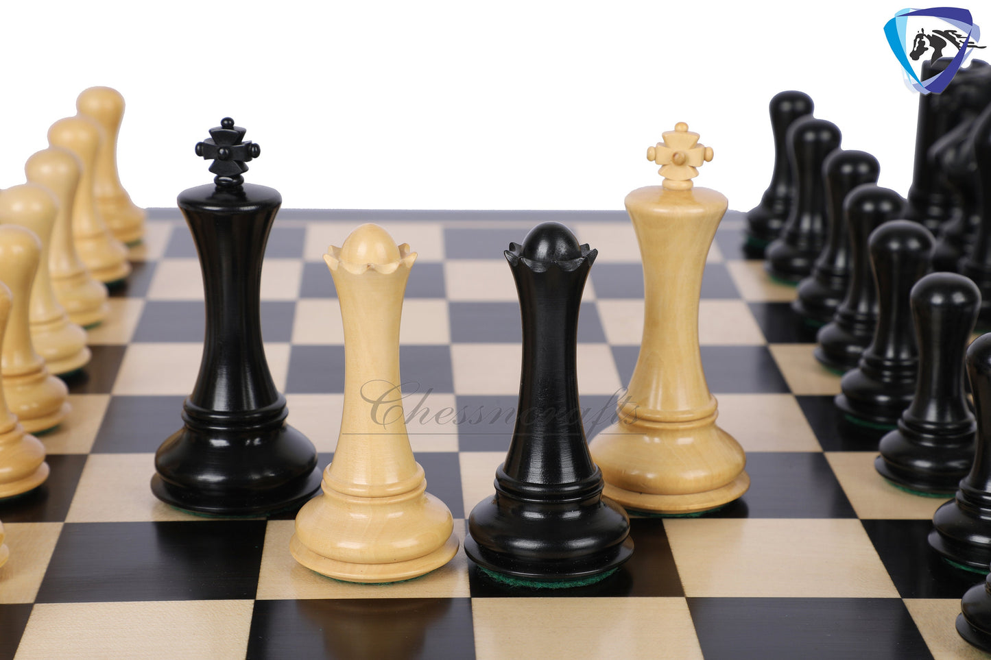4" Ebonywood Staunton Chess pieces Set- Empire Series Weighted + 19" Ebonywood chess board(51mm) + Leather Storage box for chess men.