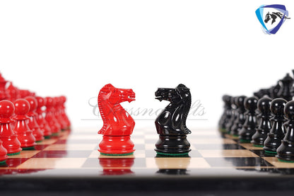 4.1" Wooden Staunton chess set in Red & Black Painted Boxwood Specially weighted - Extra Queens +19" Ebonywood chess board (51MM SQ)