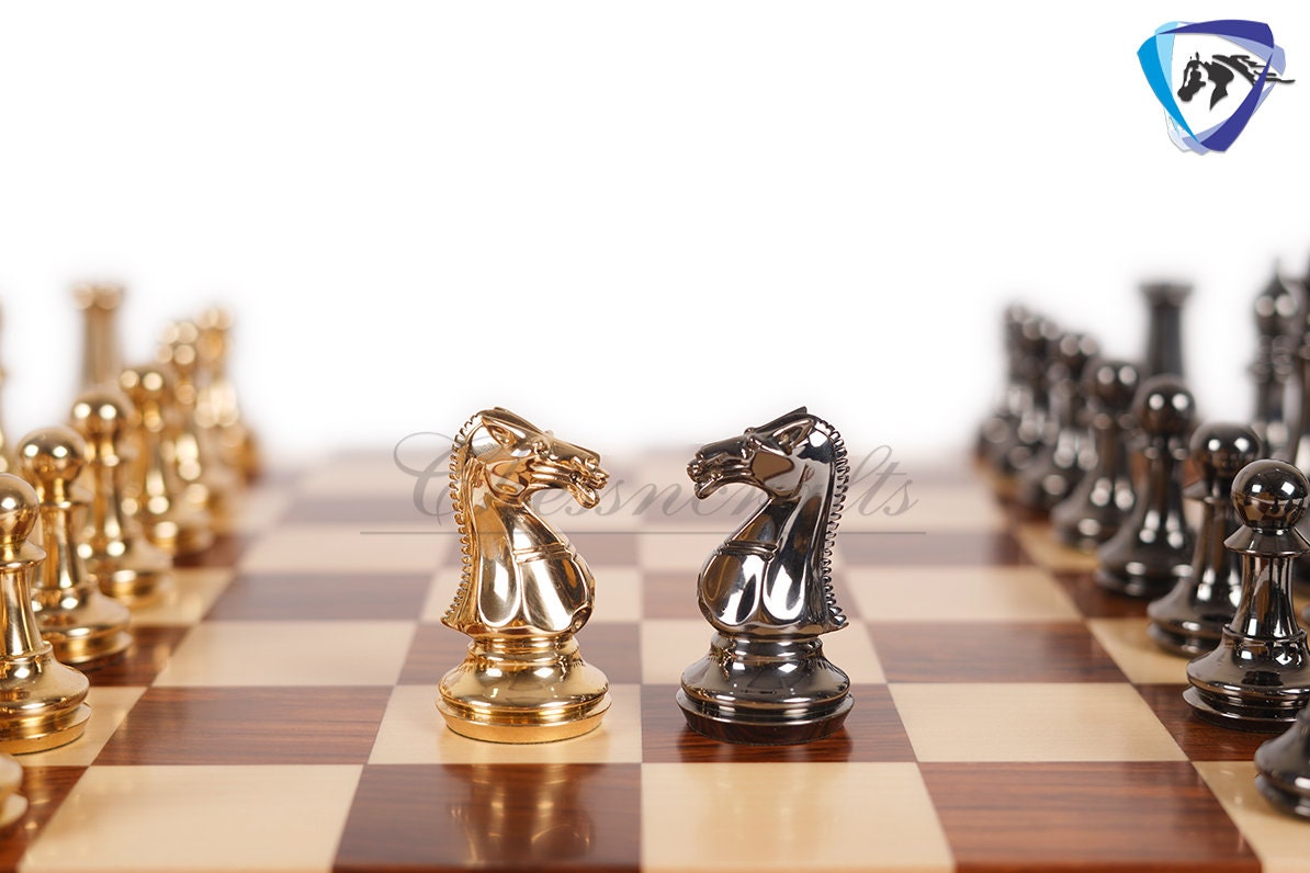 1849 Brass Staunton chess pieces set King: 4" Solid metal chess men + 21" Luxury Rosewood chess board(55mm) + Leather Storage box