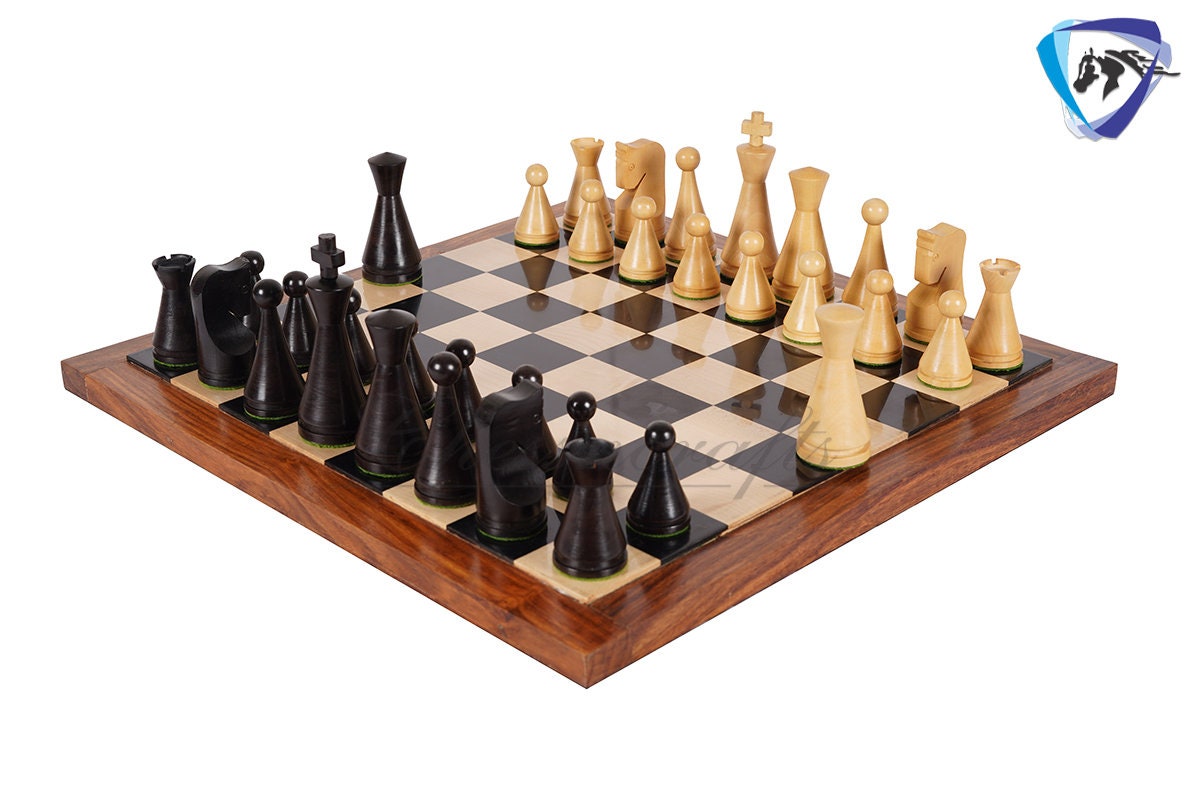 Chess Board Set Russian Soviet Reproduced Classic Chess pieces 4" in Ebonized boxwood + 16" Ebonywood Chess Board Set