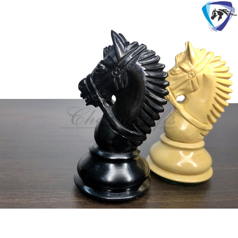 4.1" Staunton Chess Pieces Set in Ebony wood & Boxwood- EXCALIBUR  Weighted w/ 2 Extra queens- 4Q