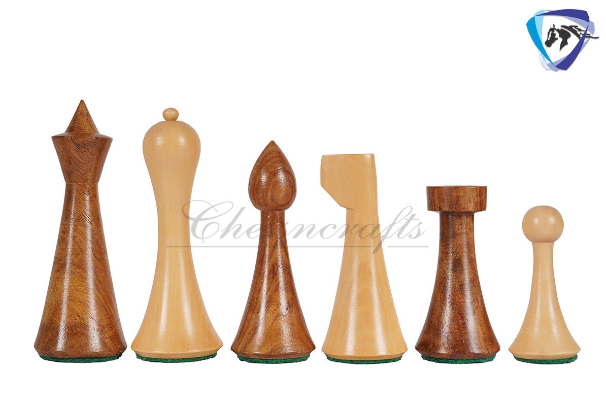 Hermann Ohme Minimalist Rosewood Chess pieces set- 3.75" Modern Mid century design- Handmade chess set specially weighted with extra queens