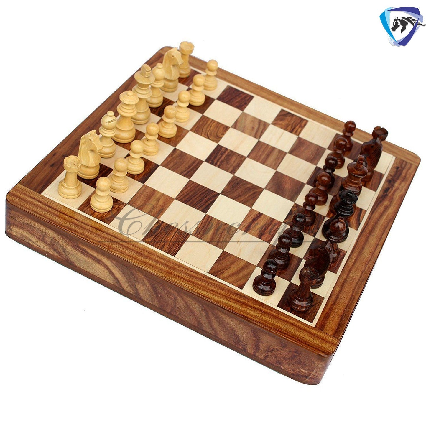 Wooden Magnetic Travel chess board game set flat w/ Drawer Golden Rosewood Hand crafted with Staunton Chess men + storage + Personalisation