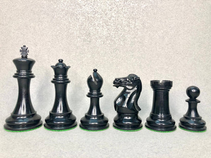 4.1" Staunton Chess Pieces Set Ebony wood & Boxwood- ENGLISH CLUB SERIES  Weighted w/ 2 Extra queens- 4Q