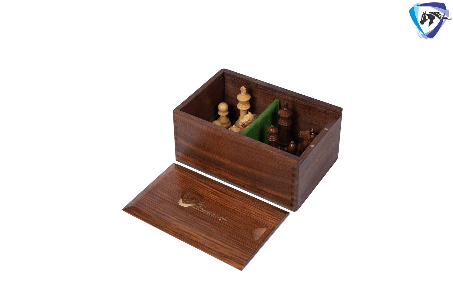 3.75" Tournament Golden Rose wood chess pieces set German knight + Sheesham wood storage box