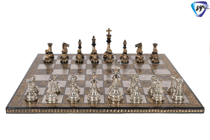 21" Giant Brass chess Board set Luxury Hand carving chess board & King: 4.75" Brass Chess Pieces set With storage Box- Big Size Metal Chess