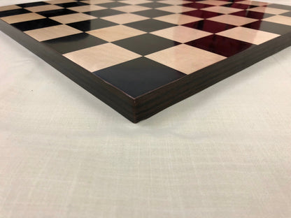 Borderless Chess Board 55mm Square in Ebonywood / Bud Rosewood & Maple wood , full board size: 17.5"x 17.5" Block Inlaid Squares.