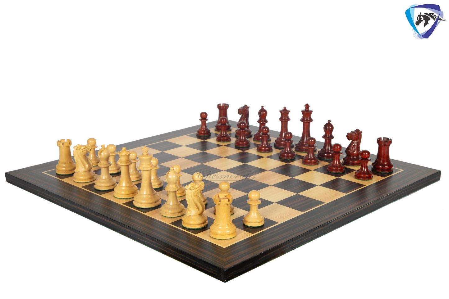 3.75" Staunton Chess Pieces Set 1849 Reproduced in Bud Rosewood & Boxwood + 21" Ebony look chess board(sq 55mm) + Leather Storage box