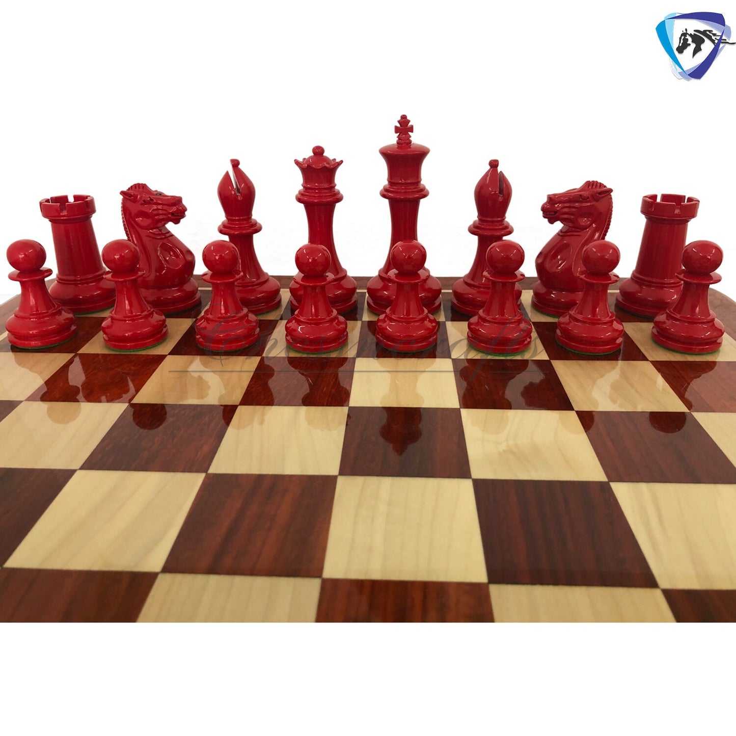 combo of 1849 Reproduced Staunton chess set 4.5" painted with Bud rosewood chess board 19" lacquered