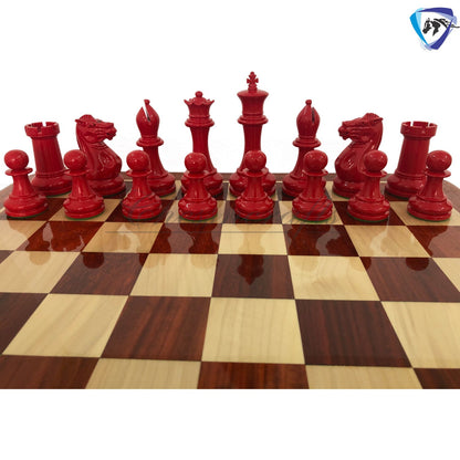 combo of 1849 Reproduced Staunton chess set 4.5" painted with Bud rosewood chess board 19" lacquered