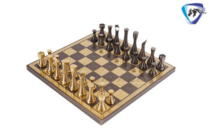 14" Solid Brass Metal Chess set- Slim Rings chess men Carved with velvet storage box - Vintage Collector antique set- Brass Chess board set.