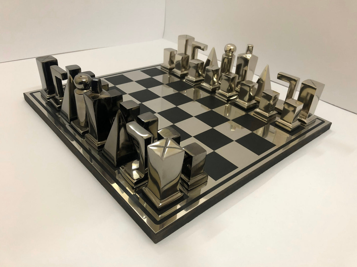 14" Metal chess Board Set- BAUHAUS INSPIRED Unique design-Black & Silver/Gold Metal Chess pieces-Chess gift- Luxury Metal chess Set