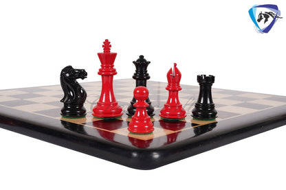 4.1" Wooden Staunton chess set in Red & Black Painted Boxwood Specially weighted - Extra Queens +19" Ebonywood chess board (51MM SQ)