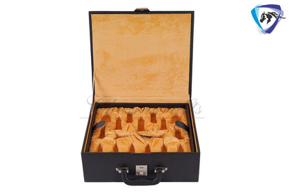 Leatherette Coffer Storage box for Chess Pieces of king Height: 3.75" to 4" and 4.0" to 4.5"- 2 Trays, Velvet lining & Lock w/ handle.