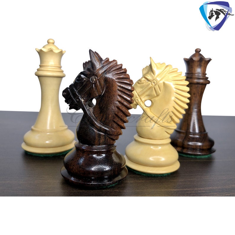 Chess Set COMBO of 4.1" Staunton Rose wood Chess Pieces EXCALIBUR Weighted with 19" Rosewood Chess board  2 Extra queens