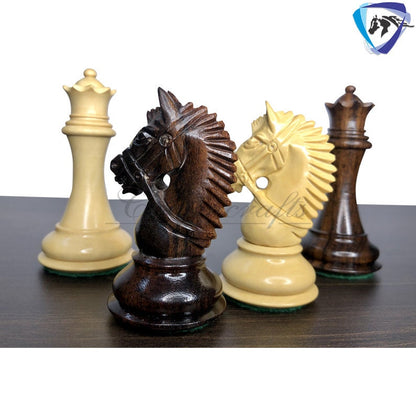 Chess Set COMBO of 4.1" Staunton Rose wood Chess Pieces EXCALIBUR Weighted with 19" Rosewood Chess board  2 Extra queens