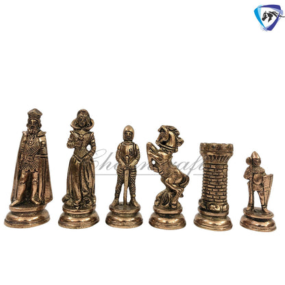 Indian Brass Metal Chess Pieces Set Antique Vintage Figures Chess set + 21" Rosewood Chess Board set