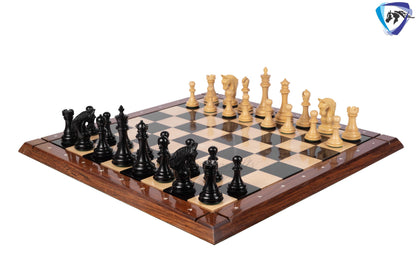 23" Ebony wood Chess board -TAPERED border with Notations made of Golden Rosewood- Handcrafted big size chess board inlaid squares 60mm