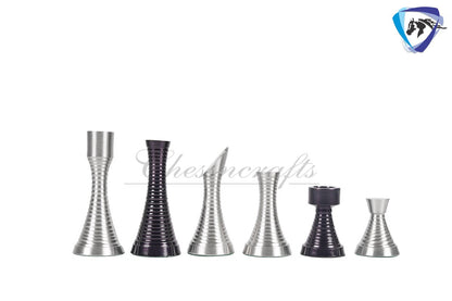 14" Brass Chess Board set- BLACK SILVER Slim Rings chess men Carved with velvet storage box - Luxury Brass Chess board set Gift for him