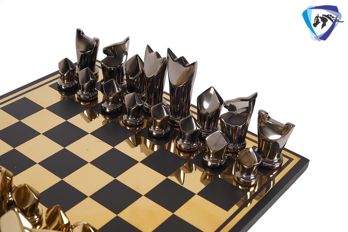 14" Metal chess Board Set Black & Gold EGYPTION GOLD FLOWER Unique design Chess gifting-Luxury Metal chess set