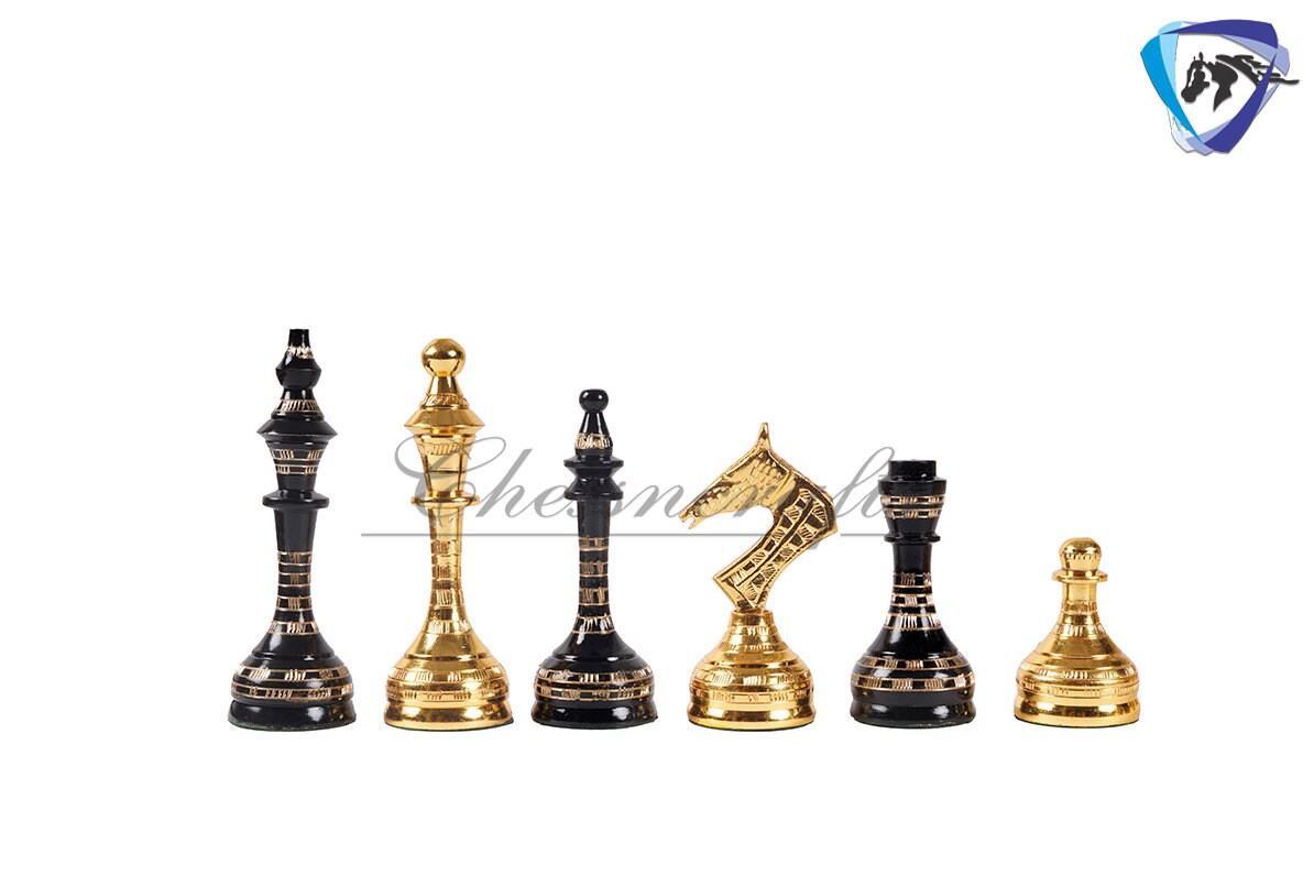 14" Solid Brass Metal Chess set- Russian Soviet Chess with Carving & Velvet storage box - Vintage Collector antique set