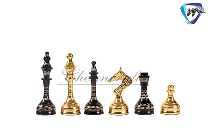14" Solid Brass Metal Chess set- Russian Soviet Chess with Carving & Velvet storage box - Vintage Collector antique set