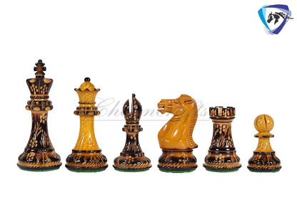 Wooden Staunton Chess set Burnt with Hand Carving King 4" broad base, Weighted & 2 extra Queens