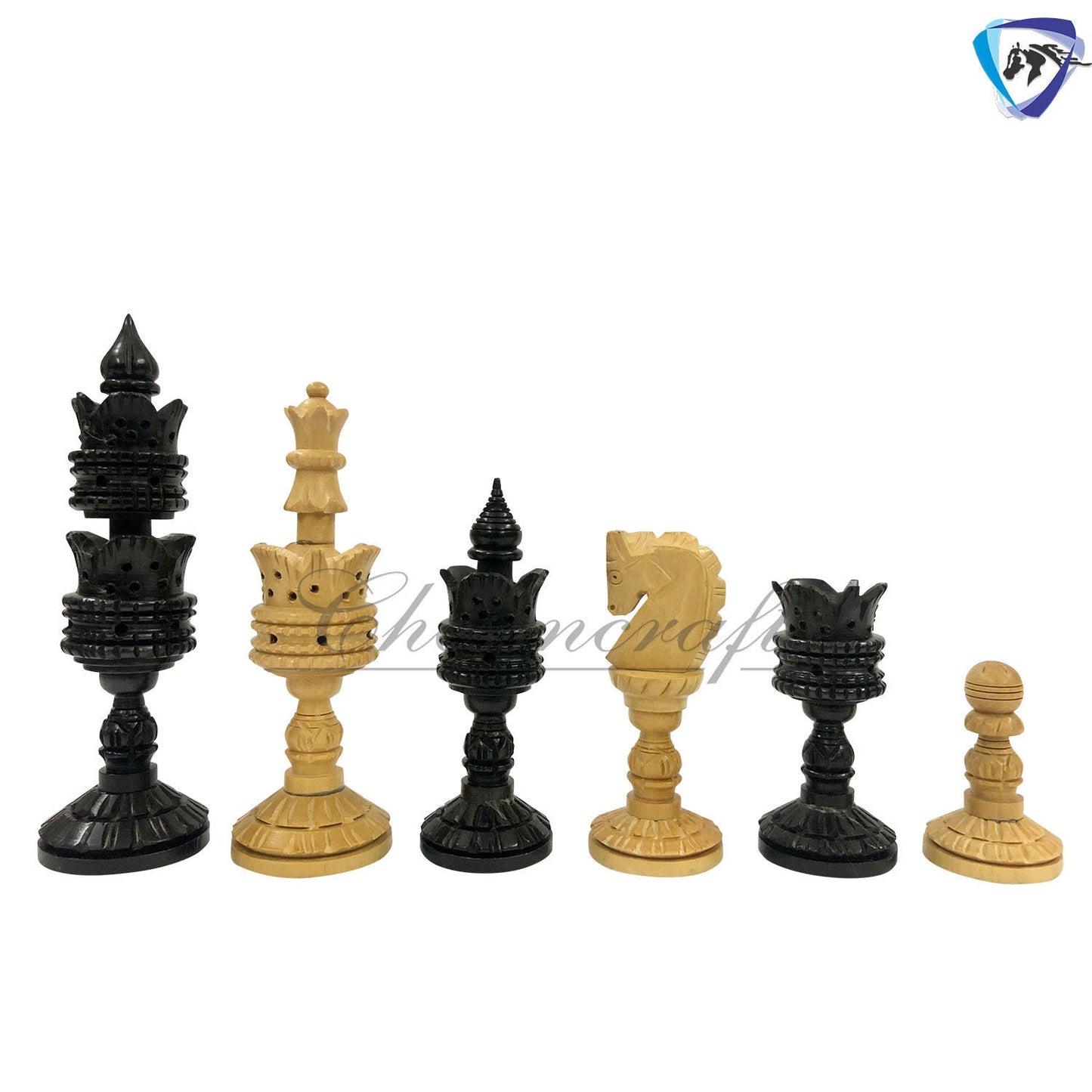 Wooden Chess pieces set - 4.25" LOTUS ARTISTIC Hand carved chess pieces in Ebonywood & Boxwood
