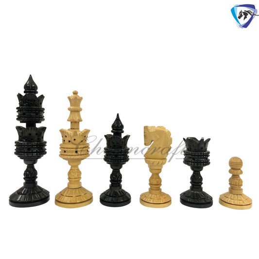 Wooden Chess pieces set - 4.25" LOTUS ARTISTIC Hand carved chess pieces in Ebonywood & Boxwood