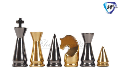 14" ART DECO Metal Chess Board Set designer King 4" Chess pieces with Chess board Modern Home Decor, Chess Gift-Leather Box