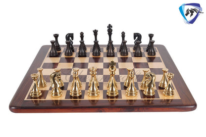 4.4" Brass Russian Zagreb (Leningrad) chess pieces set Antique & GOLD polish / 19" Rosewood(Dark Grain) Chess board Combo- Gift For Him