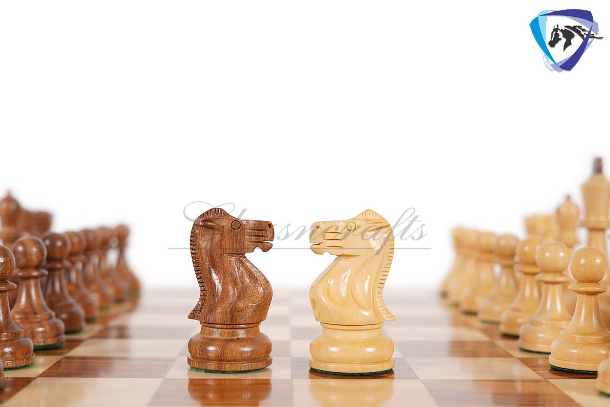 COMBO 3.75" Chess Pieces Set Soviet Grandmaster Supreme  Golden Rosewood & Boxwood + 19"(51mm) Golden Rosewood Chess Board - Chess Board Set