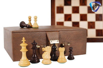 COMBO of 4" Royal Staunton Rosewood Chess Pieces Set Weighted 4Q + 19" Rosewood Chess Board SQ: 51mm(2") & Leather Storage Box