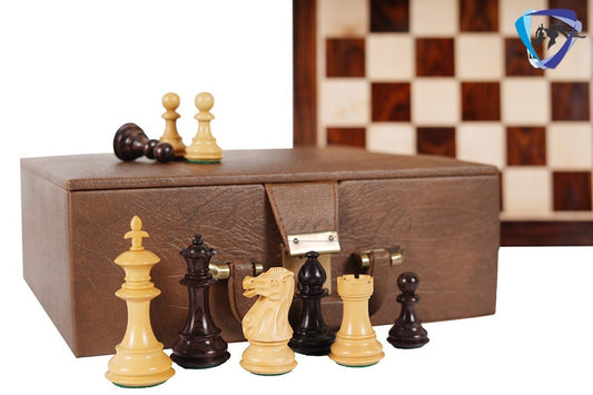 COMBO of 4" Royal Staunton Rosewood Chess Pieces Set Weighted 4Q + 19" Rosewood Chess Board SQ: 51mm(2") & Leather Storage Box
