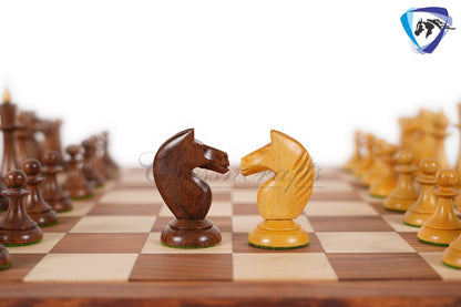 Soviet(Russian) Latvian Chess Pieces Set-1950 in Golden Rosewood Reproduction chess pieces + 21" Drueke Chess Board Sheeshamwood