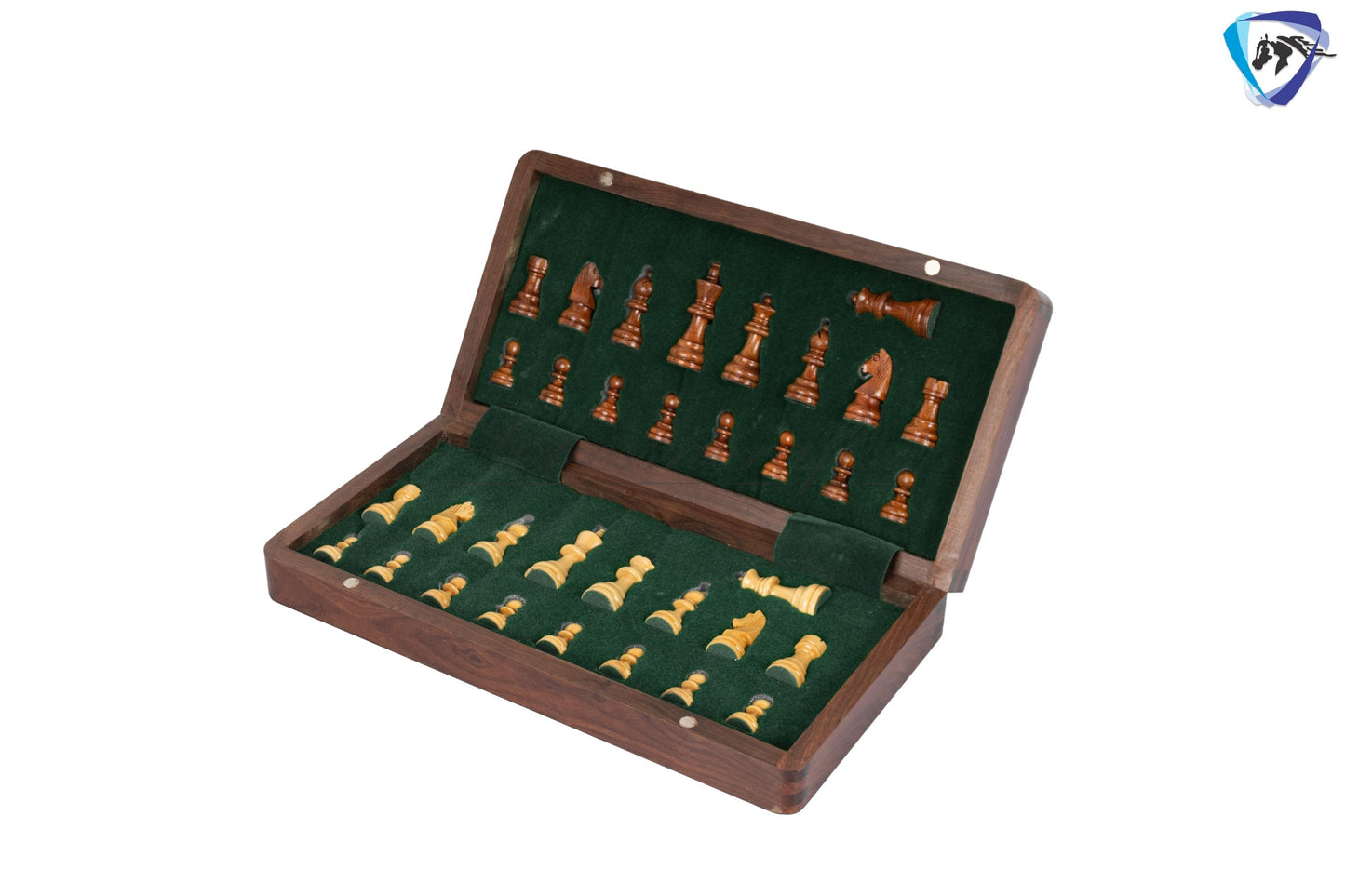 12" Foldable wooden chess board set - Magnetic chess pieces with extra queens - Rosewood Handmade travel chess with storage + Leather cover