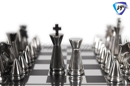 Luxury metal chess Board set Black-silver polish- chess Gift-Chess set for Home Decor - 14" Chess board set with Leatherette storage box