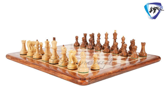 COMBO 3.75" Chess Pieces Set Soviet Grandmaster Supreme  Golden Rosewood & Boxwood + 19"(51mm) Golden Rosewood Chess Board - Chess Board Set