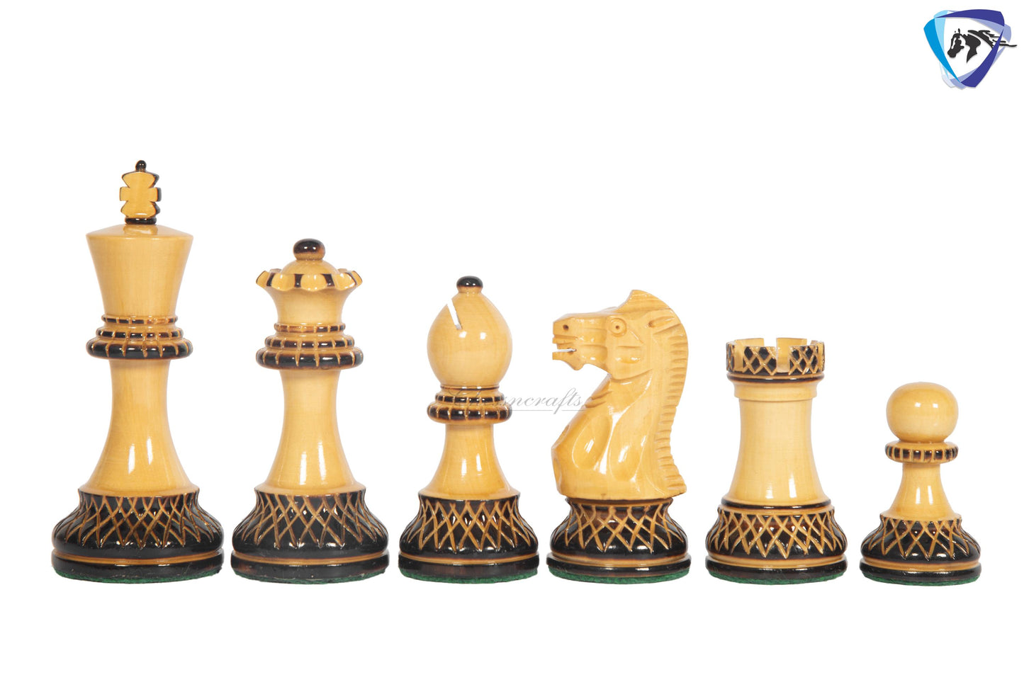 4" Staunton Chess Pieces set Burnt PARKER with Hand Carving broad base, Weighted + 19" Ebonywood chess board(sq 51mm) + Leather Storage Box