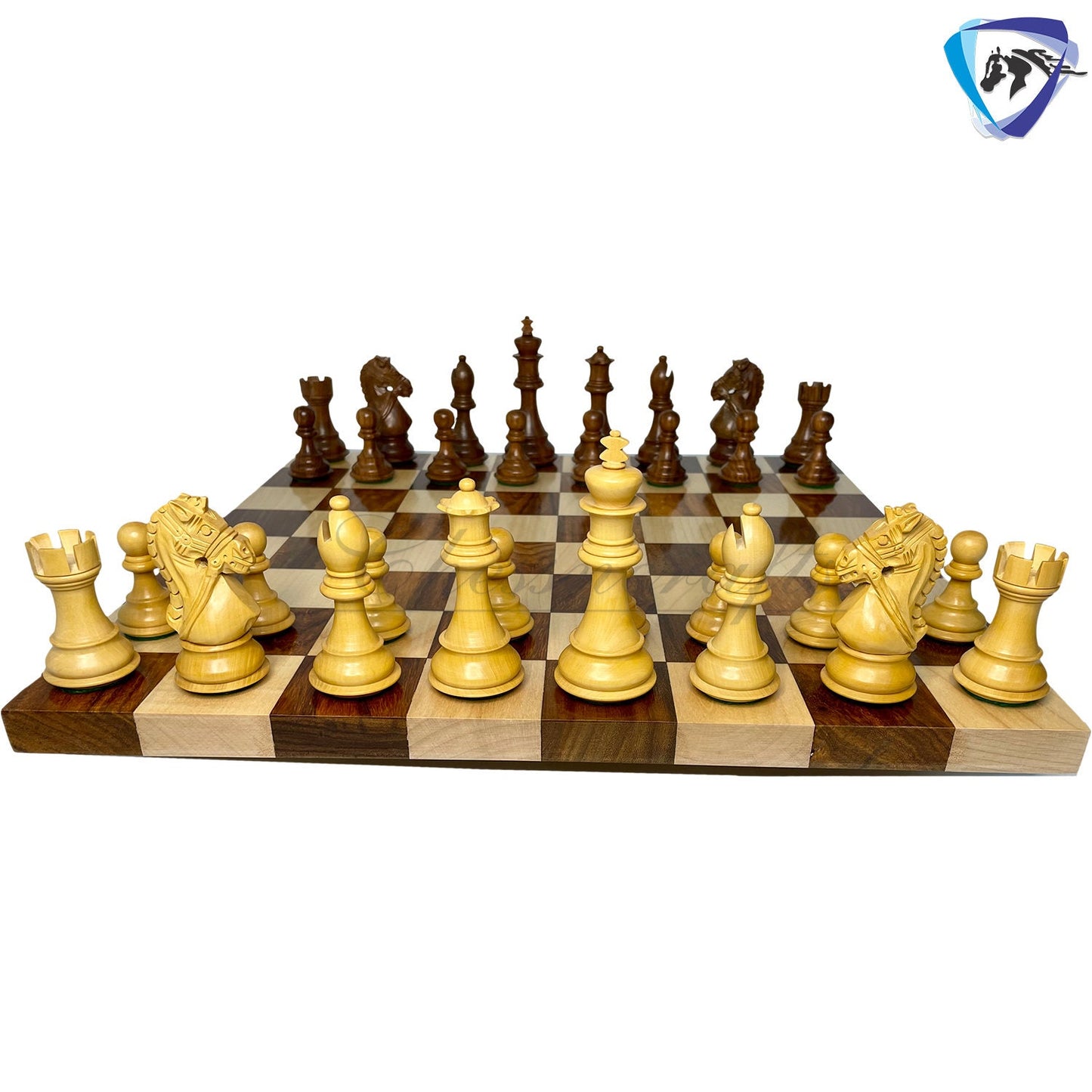 COMBO 4" Golden Rosewood Staunton chess pieces set BRIDLE SERIES Weighted w/ extra queens & 50mm Borderless Golden rosewood chess Board-
