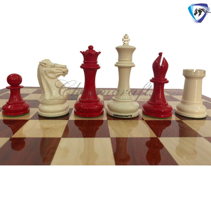 combo of 1849 Reproduced Staunton chess set 4.5" painted with Bud rosewood chess board 19" lacquered