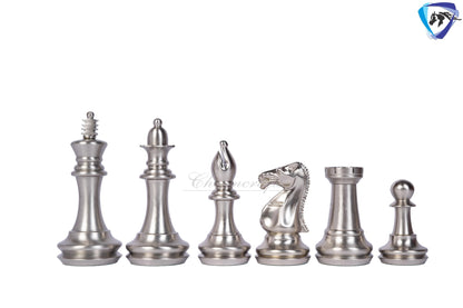 1849 Brass Staunton chess pieces set King: 4" MATTE STEEL-ANTQIUE finish+ 21" Ebonywood chess board(55mm) + Leather Storage box