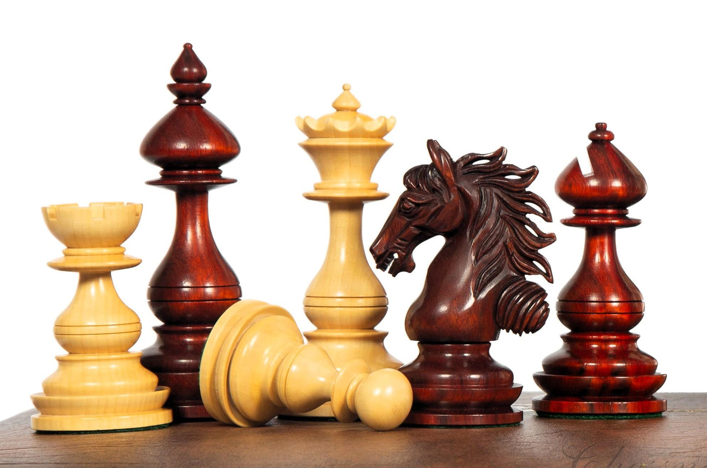 4.5" Staunton Bud Rosewood Chess pieces Set- WILD STALLION + 21" Bud Rosewood Chess Board STEPS Border  + Leatherette storage Box.