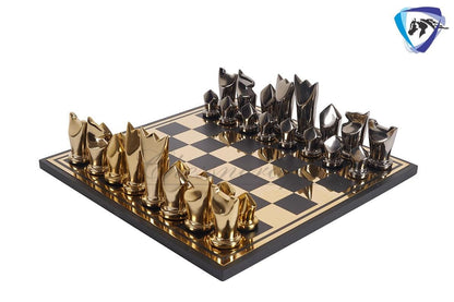 14" Metal chess Board Set Black & Gold EGYPTION GOLD FLOWER Unique design Chess gifting-Luxury Metal chess set